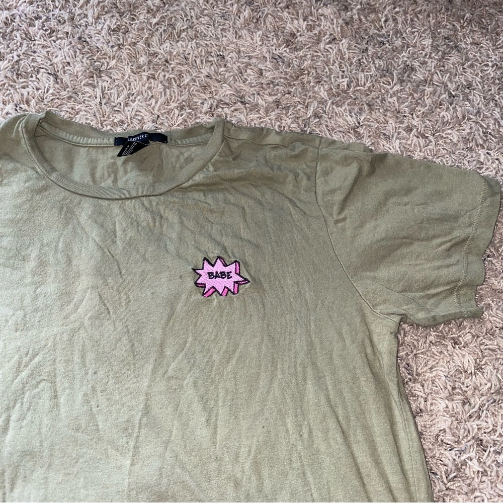 Green Embroided Babe Comic Tee